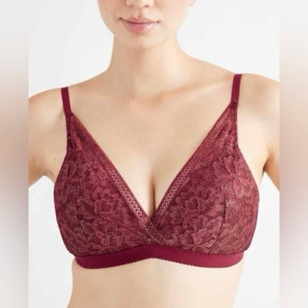 NWT KNIX Lace Deep V Bralette, Red Velvet (L)